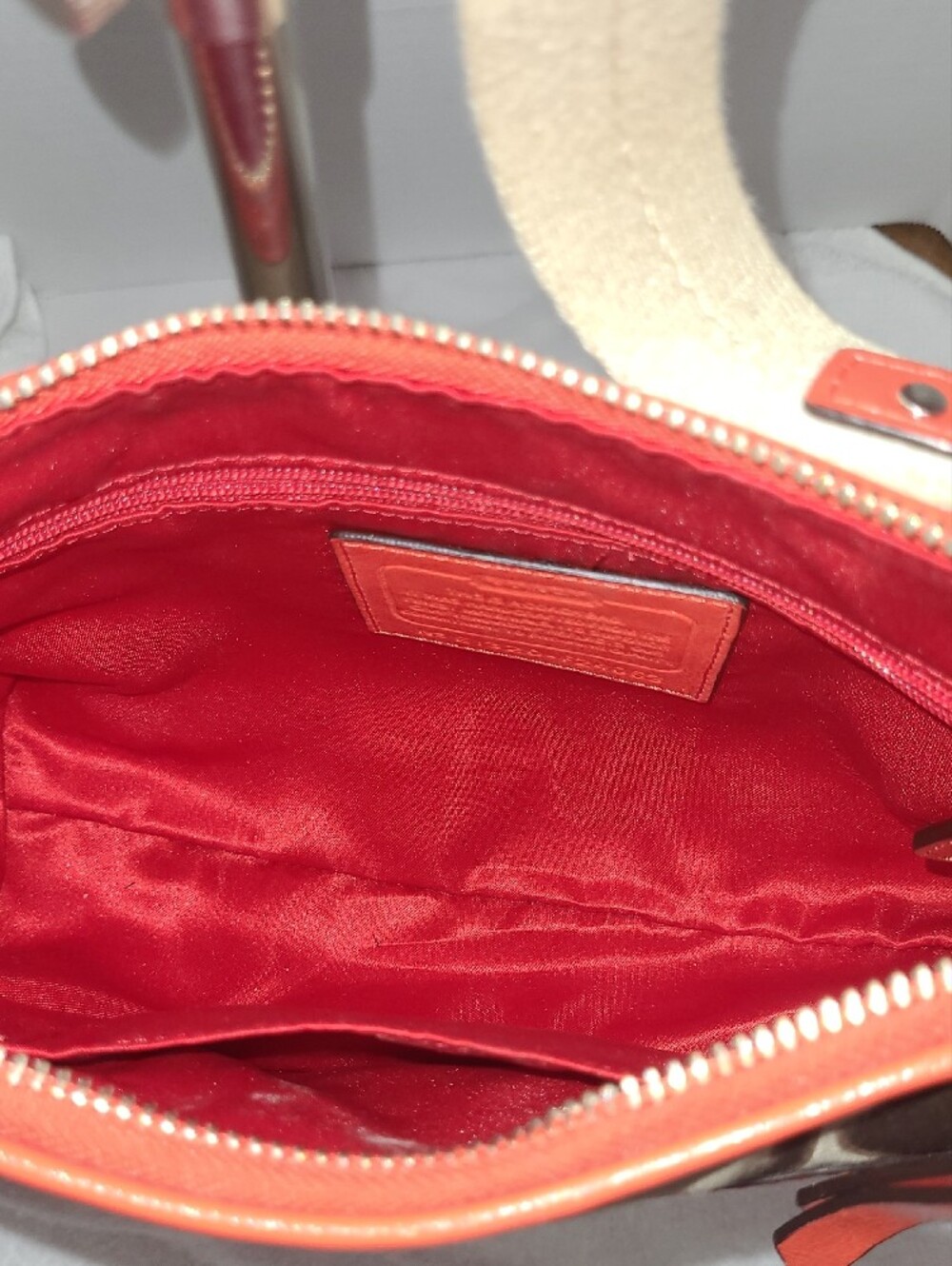 Coach Daisy Signature Canvas Crossbody / Shoulder Bag in Tan and Coral - Picture 3 of 6